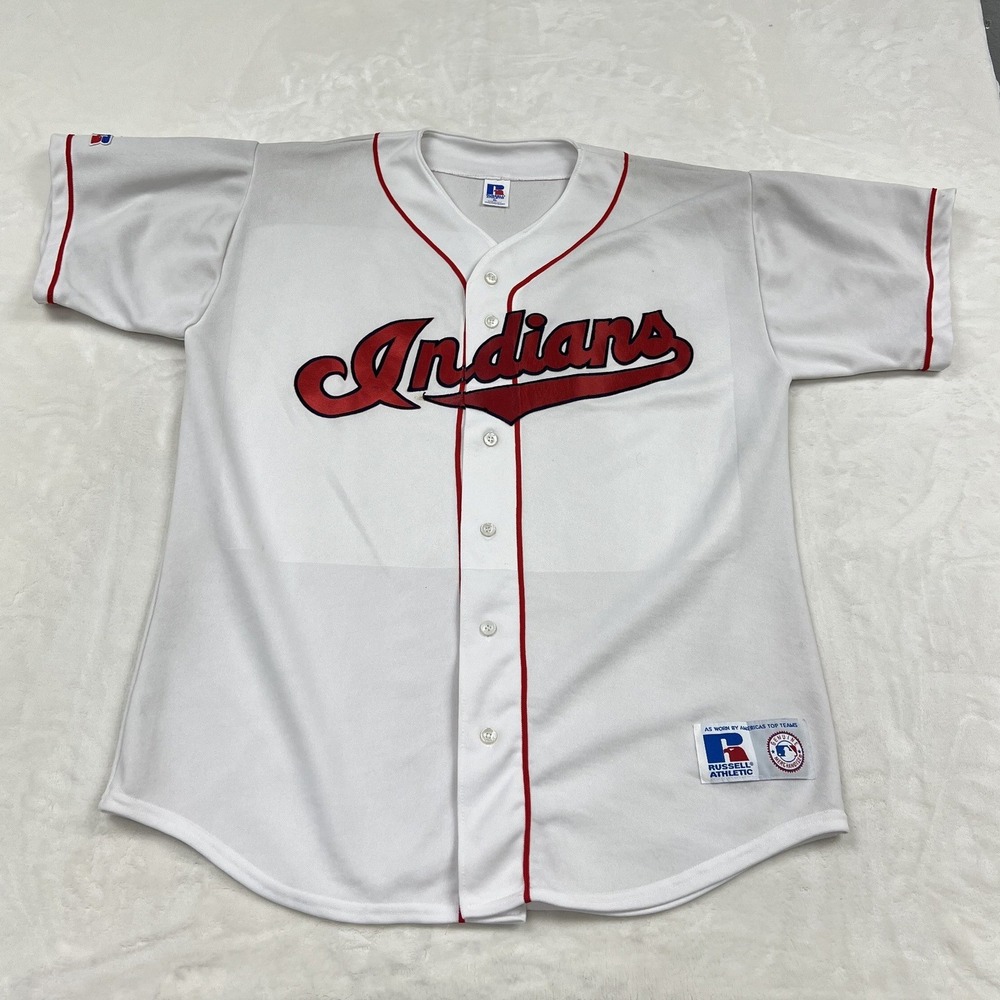 Russell Athletic Baseball Jersey Mens XL White Cleveland Indians Vintage USA